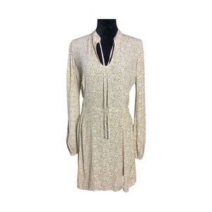 RUE STIIC Cream Sequin Tie Front Sheath Dress Long Sleeve Women's Size Medium